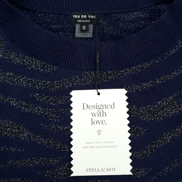 Stella & Dot Navy Zebra Side Button Sweater Small NWT - Picture 9 of 9